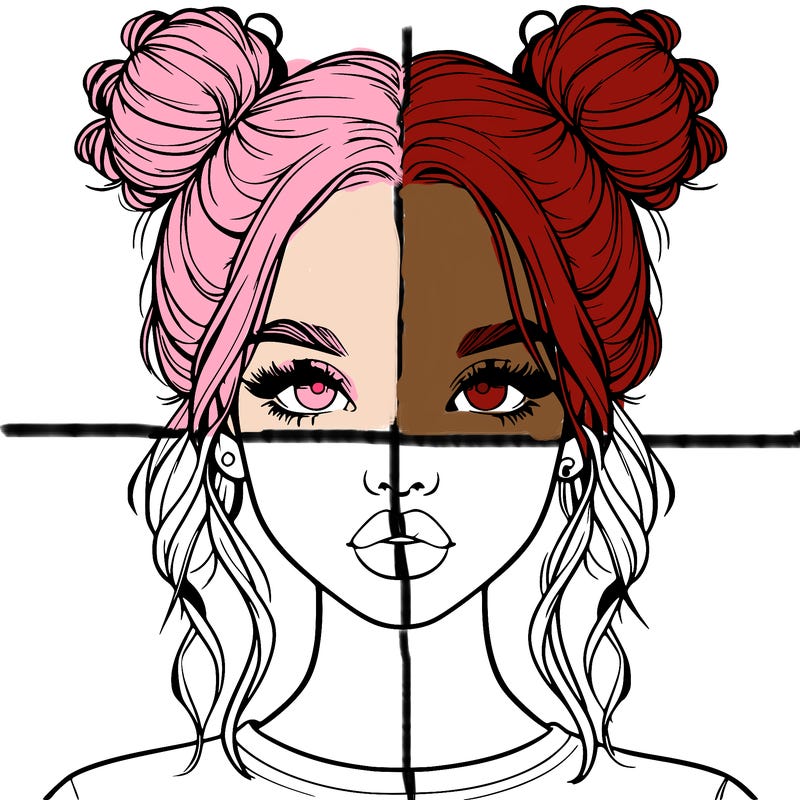 realistic girl with two buns in hair and lips