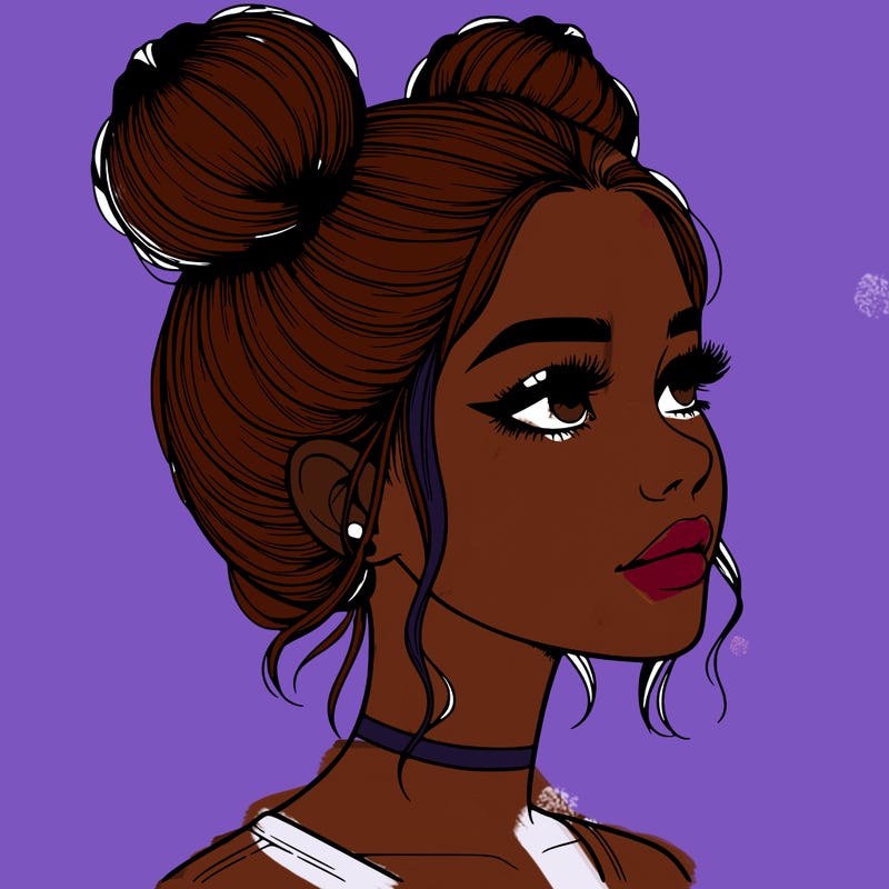 realistic girl with buns on the top of her head