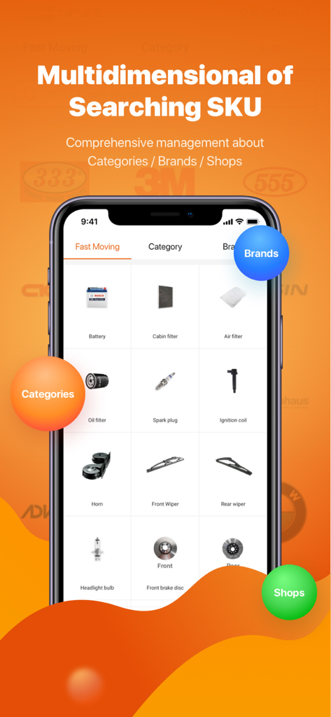 EGG Mall - EGG Mall app interface showing various automotive parts categories for searching SKU by category brand and shop