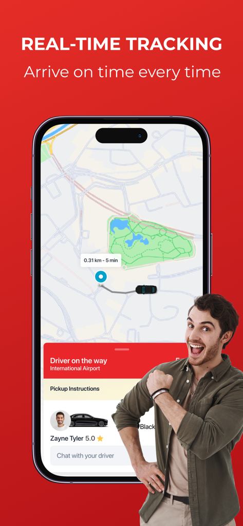 GOJO - Rides, Taxi & More - Pantalla de teléfono inteligente que muestra la función de seguimiento de taxi en tiempo real de la aplicación GOJO en Jordania con un pasajero feliz.