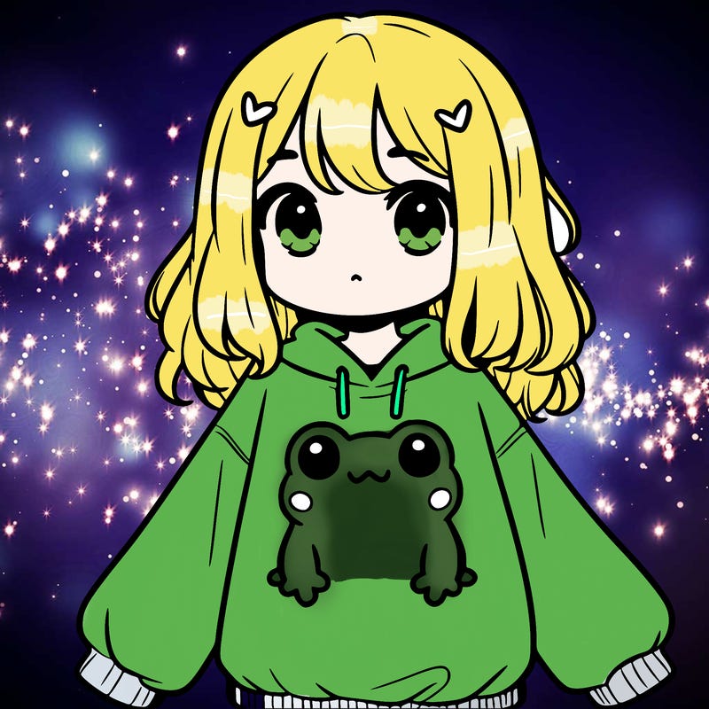 girl wearing frogging sweatshirt