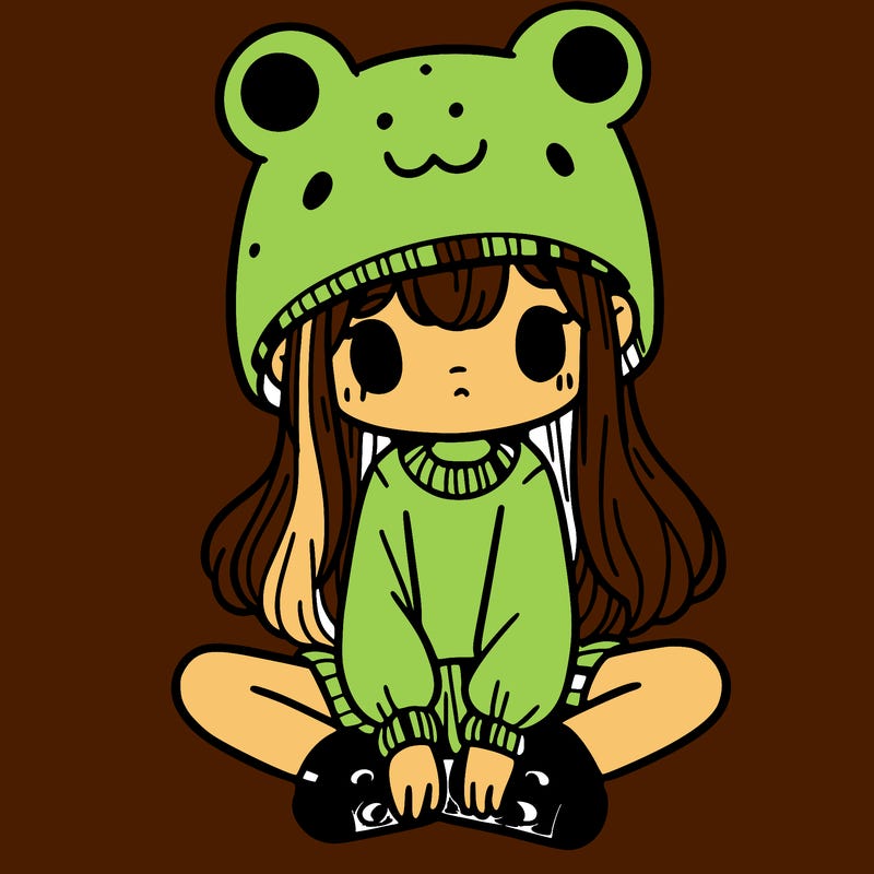 a girl wearing a frog hat and some frog socks