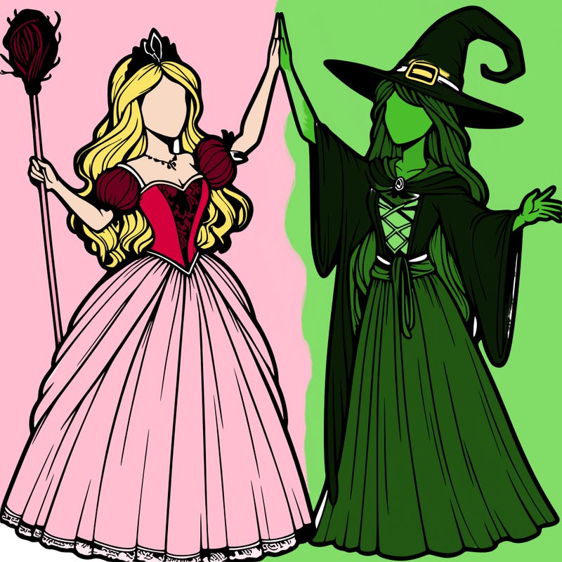 detailed realistic split of a princess and a witch