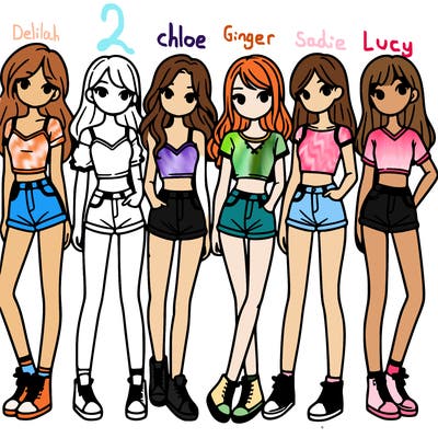 a group of girls wearing crop tops and shorts