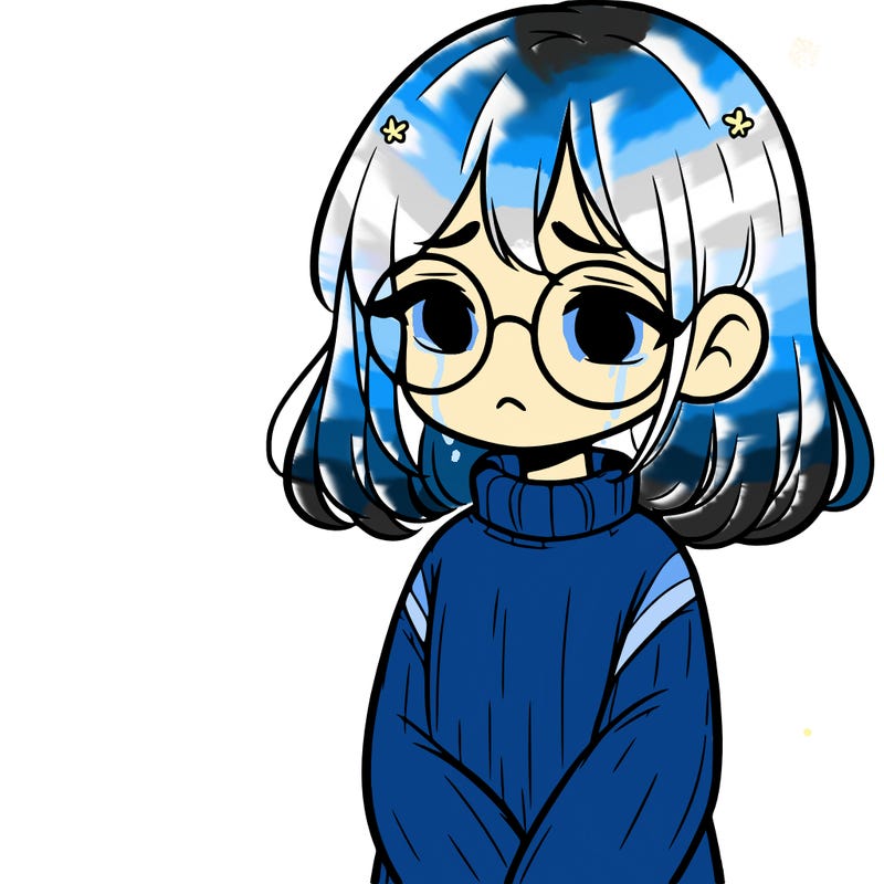 sad girl with glasses in a sweater