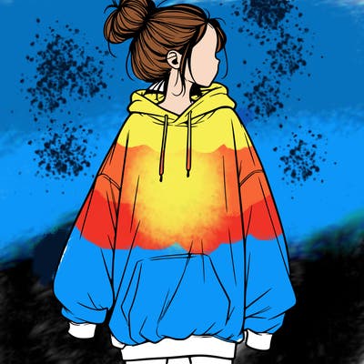 realistic girl with a oversized sweatshirt on and a bun