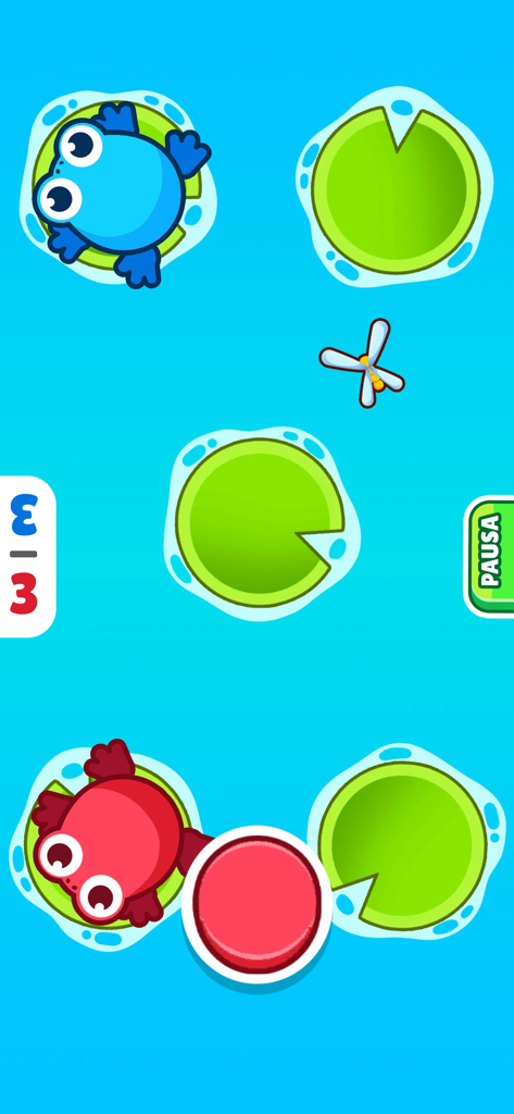 2 Player Games - Pastimes - Una rana roja y una azul compitiendo en nenúfares en un mini-juego multijugador local.