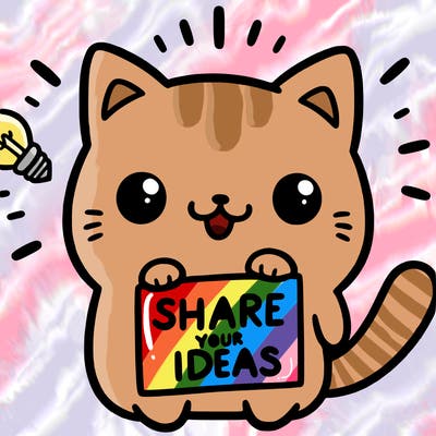 a cute cat saying share your ideas