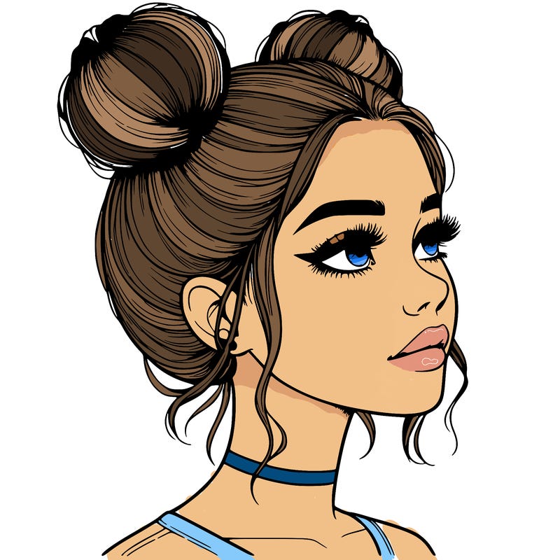 realistic girl with buns on the top of her head