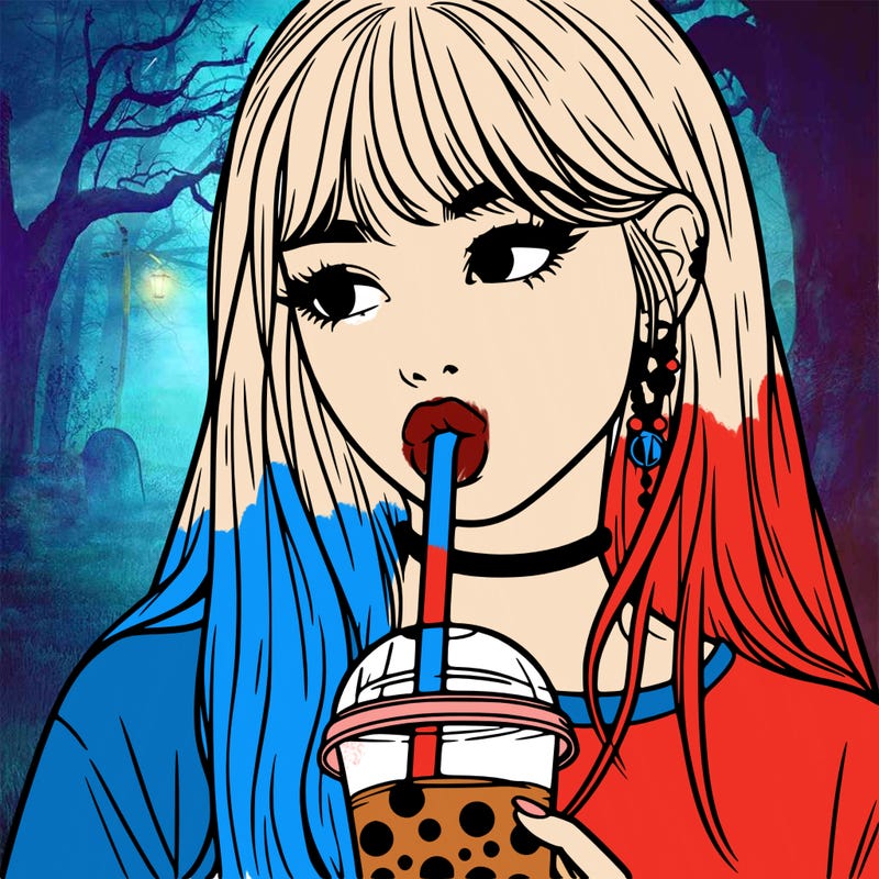 aesthetic realistic girl drinking boba