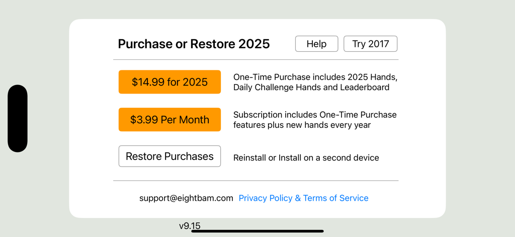 In-app purchase and subscription options for the 2025 American Mahjong card.
