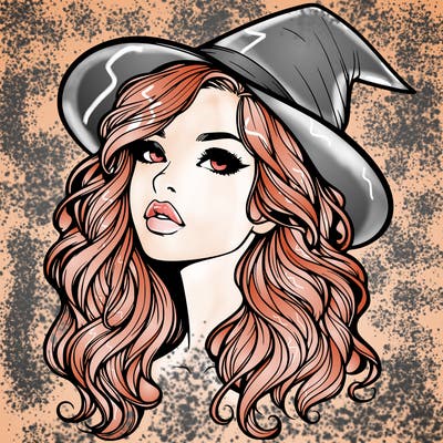 realistic witch girl with wavy hair and lips