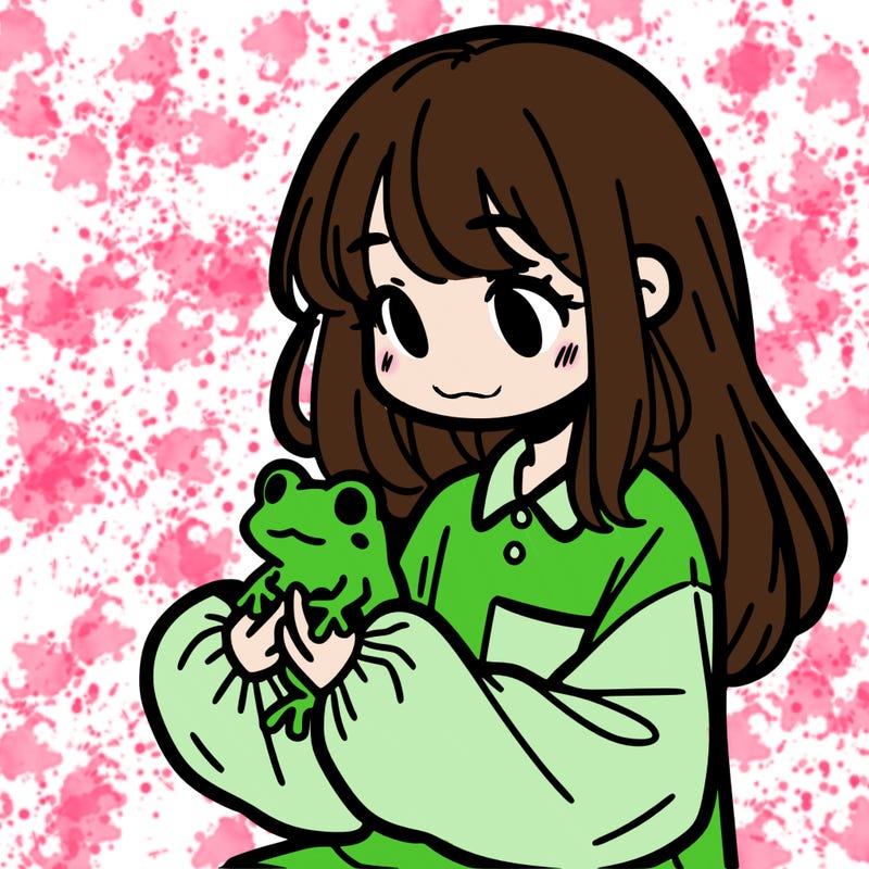girl with long hair and a oversized shirt. and she is holding a frog
