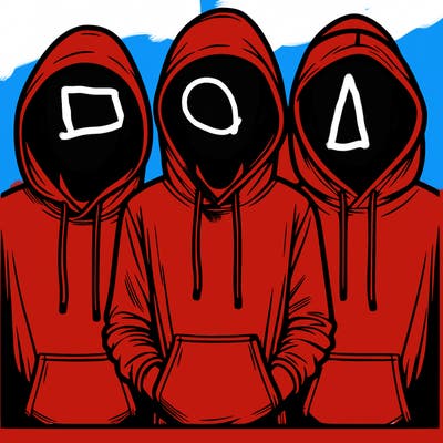 3 faceless people in  hoodies
