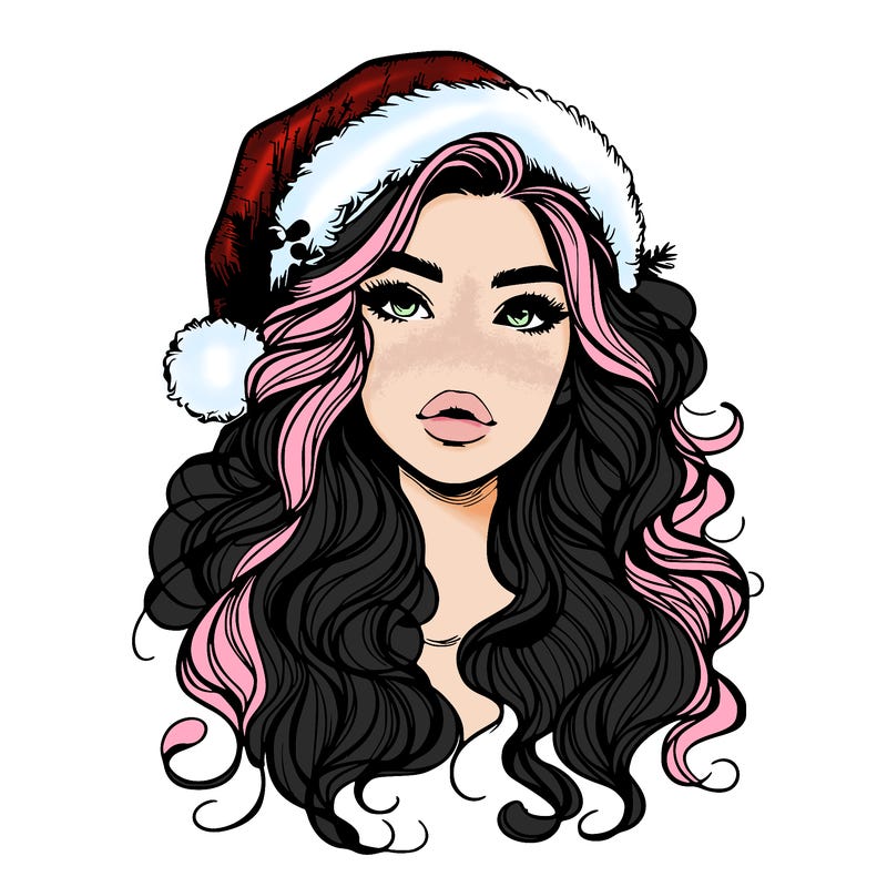 realistic christmas girl with wavy hair and lips