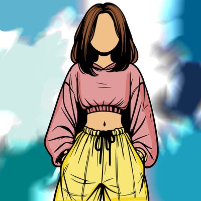 realistic girl faceless with baggy pants and a crop top