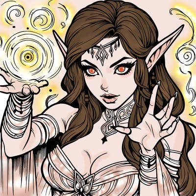 realistic scary beautiful elf sorceress casting spell