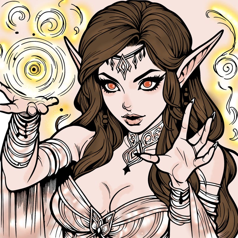 realistic scary beautiful elf sorceress casting spell