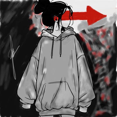 realistic girl with a oversized sweatshirt on and a bun