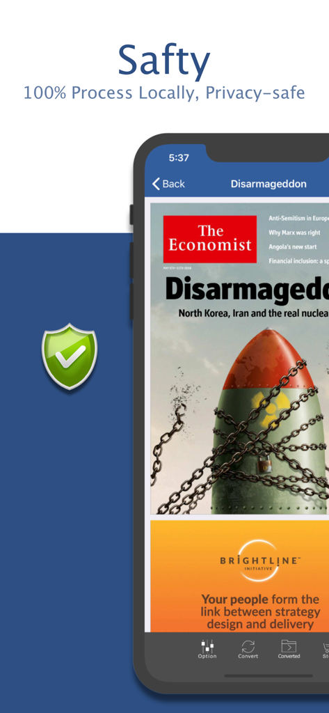 PDF to Word by Flyingbee - PDF to Word app interface showing local and privacy safe conversion features