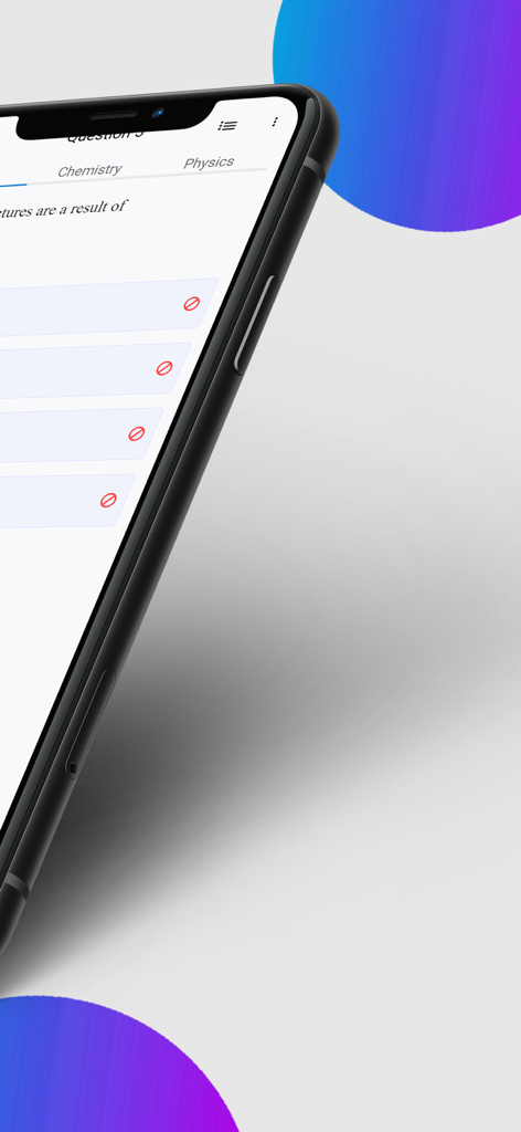 NEET Prep App by Darwin - ダーウィンNEET対策アプリのインターフェース。物理と化学のタブがある科学の多肢選択問題が表示されています。