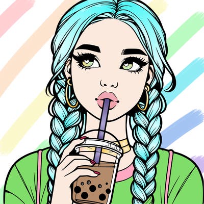 realistic girl with braided hair drinking boba