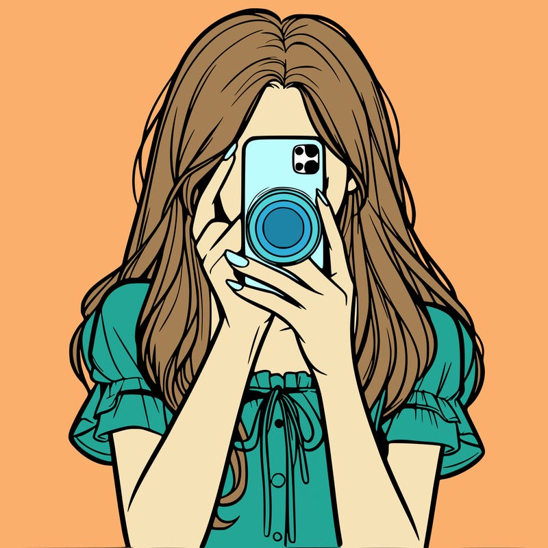 a realistic girl holding her phone taking pictures