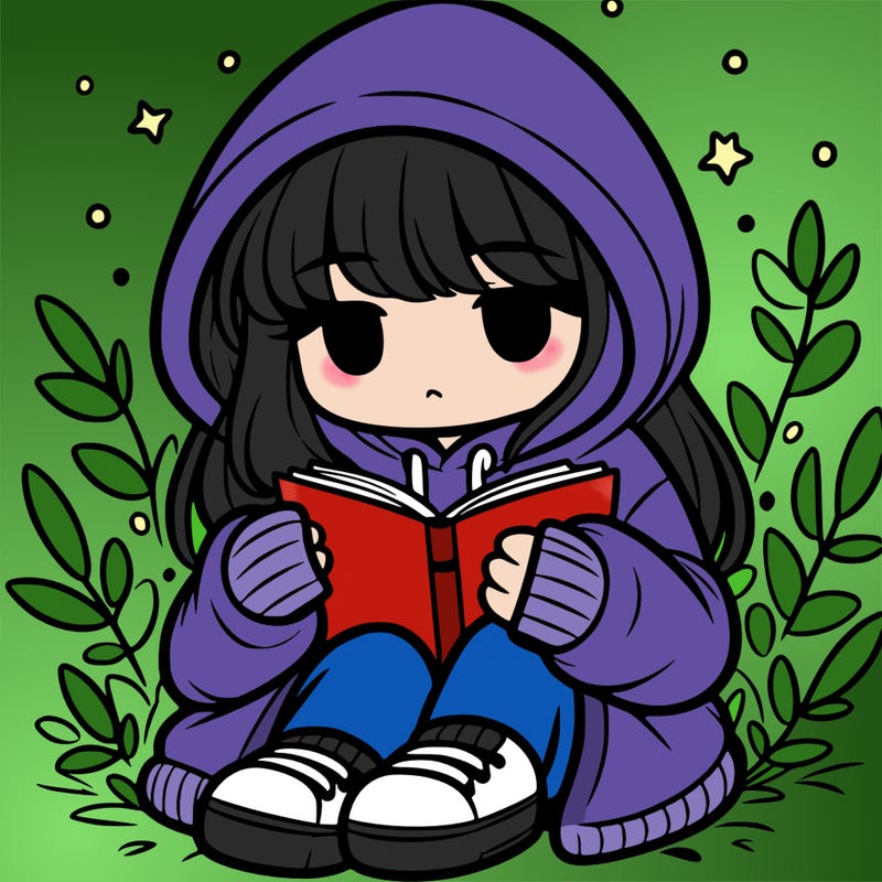 girl in oversized hoodie reading a book