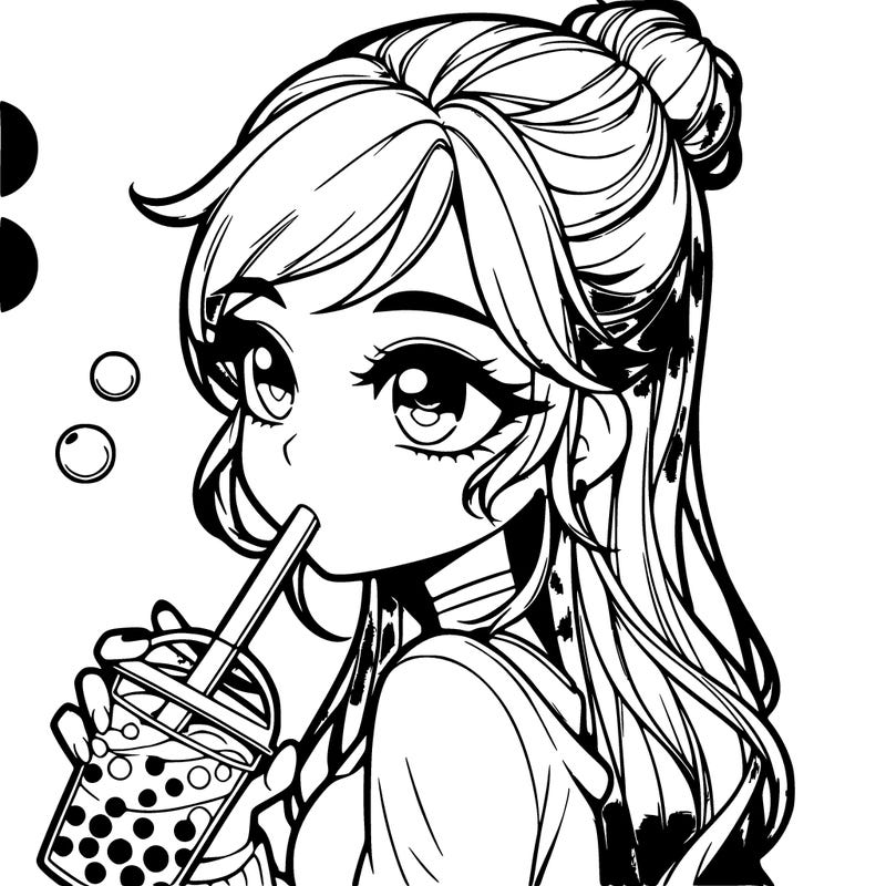 a realistic girl drinking boba