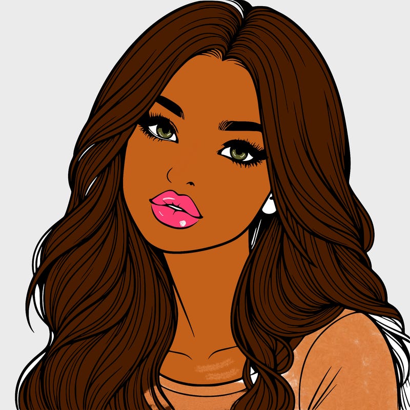 realistic girl with hair on her hair and lips