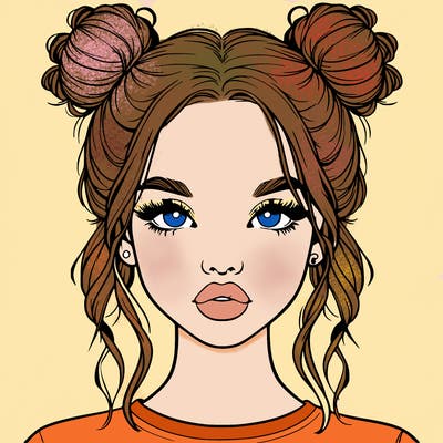 realistic girl with two buns in hair and lips