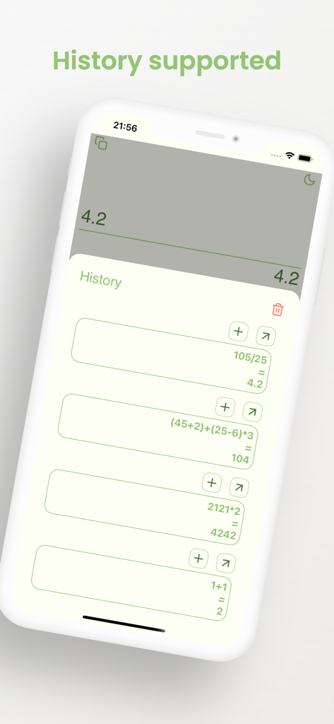 Calculator CILU - A smartphone screen displaying the calculation history log of the Calculator CILU app.