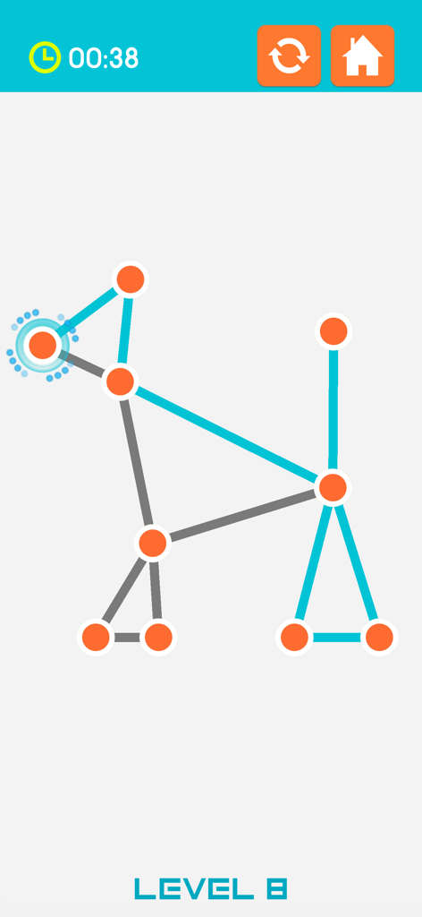 Connect the Graph - Gameplay screenshot of Connect the Graph level 8 puzzle showing orange dots and teal lines