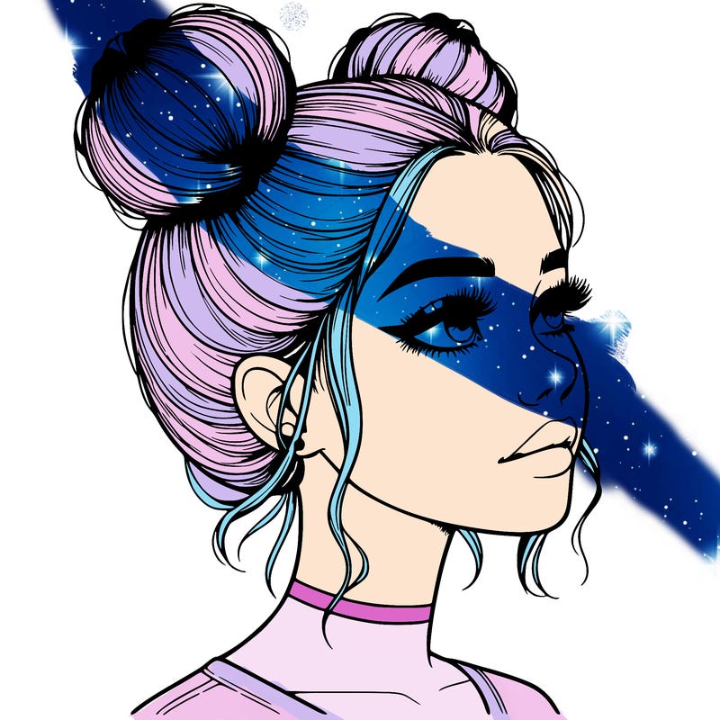 realistic girl with buns on the top of her head