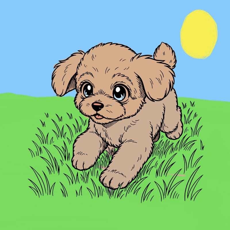 a girl toy poodle puppy running in a grass field