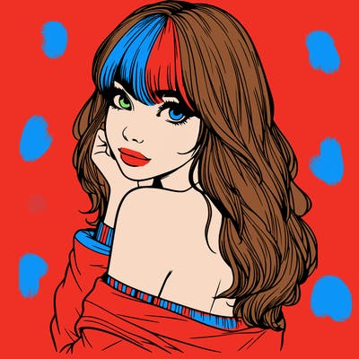 realistic girl with bangs looking over her shoulder