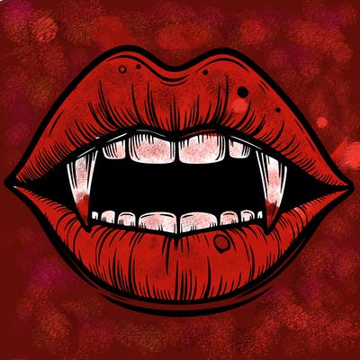 lips with vampire teeth