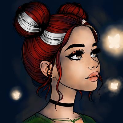 realistic girl with buns on the top of her head
