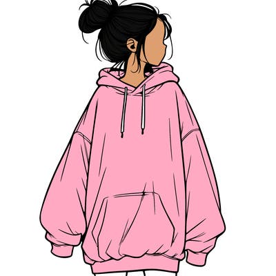 realistic girl with a oversized sweatshirt on and a bun
