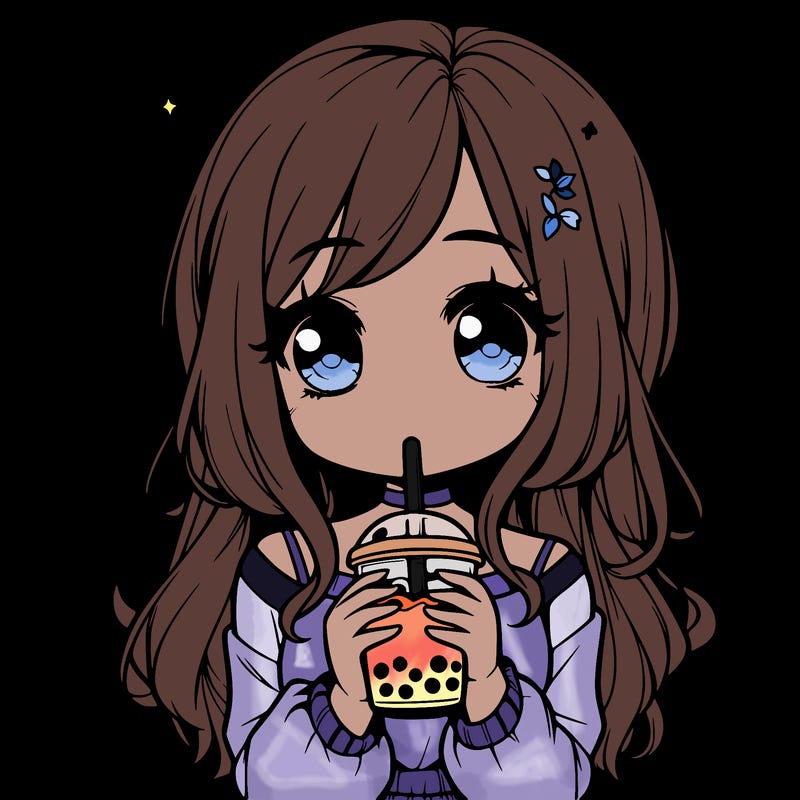 cute realistic girl drinking boba