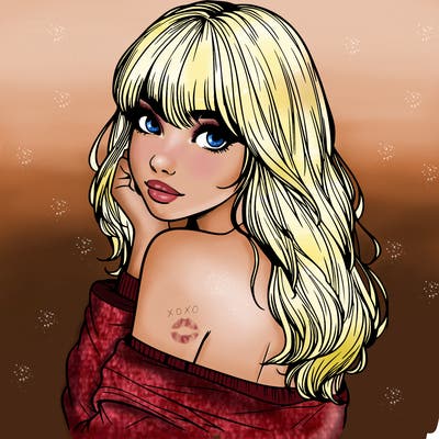 realistic girl with bangs looking over her shoulder