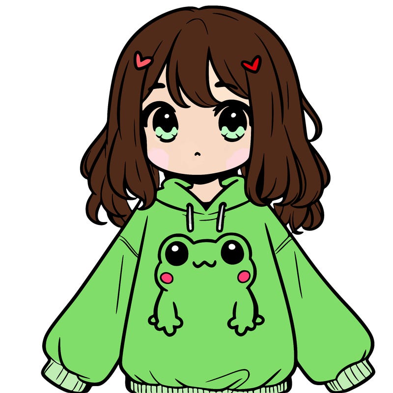 girl wearing frogging sweatshirt