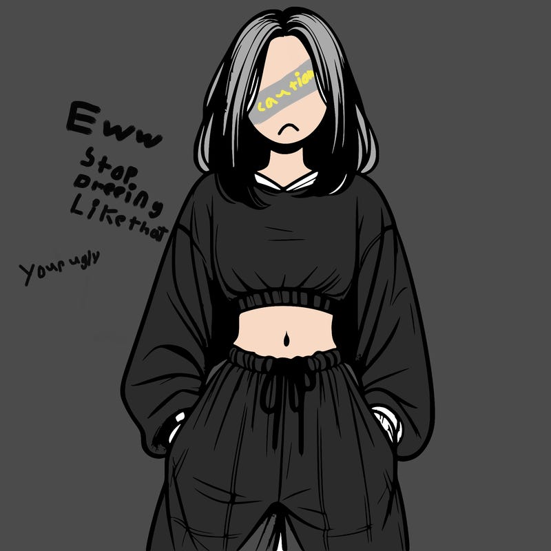 realistic girl faceless with baggy pants and a crop top