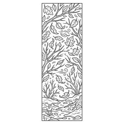 Dive into the serene beauty of late autumn with this unique bookmark coloring page, featuring intricate bare branches and scattered leaves over melting slush. Perfect for a cozy fall day, this design invites you to bring the season's quiet charm to life.