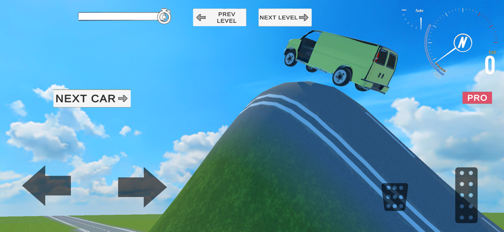 Car games: drive car parking - A green van jumping over a steep grassy hill in a physics-based car driving simulator