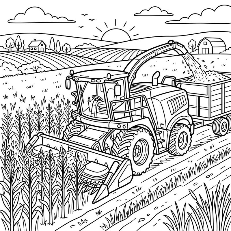 Experience the joy of farm life with this engaging forage harvester coloring page, perfectly designed for seniors. Its clear lines and distinct sections offer a relaxing and rewarding creative activity.