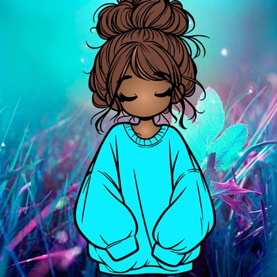 girl with baggy sweatshirt and messy bun