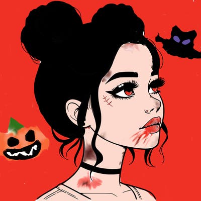 realistic girl with buns on the top of her head