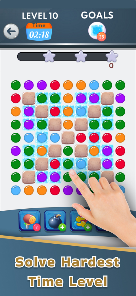 Collect em all: Connect em all - A hand connecting green colored balls on a grid in the puzzle game Collect em all