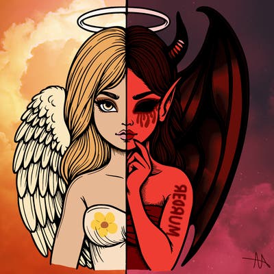 realistic angel half demon